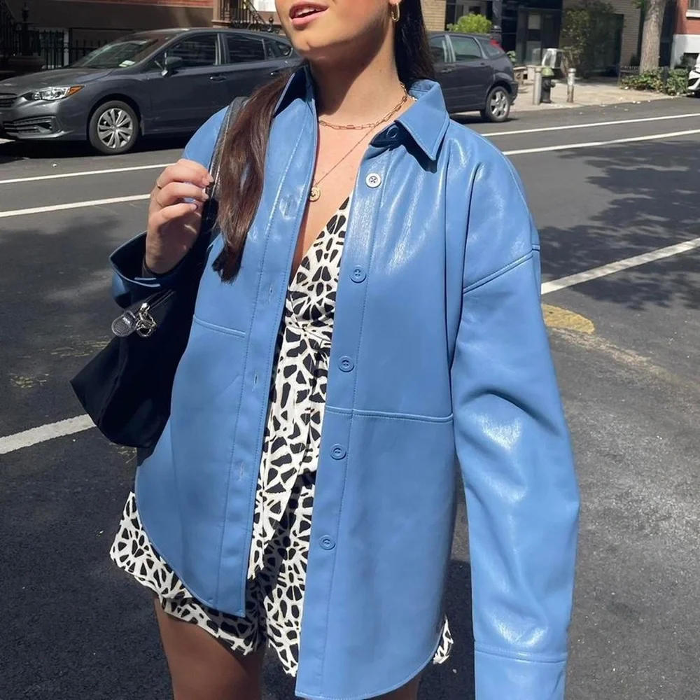 Aritzia Babaton Women's Blue Leather Jacket